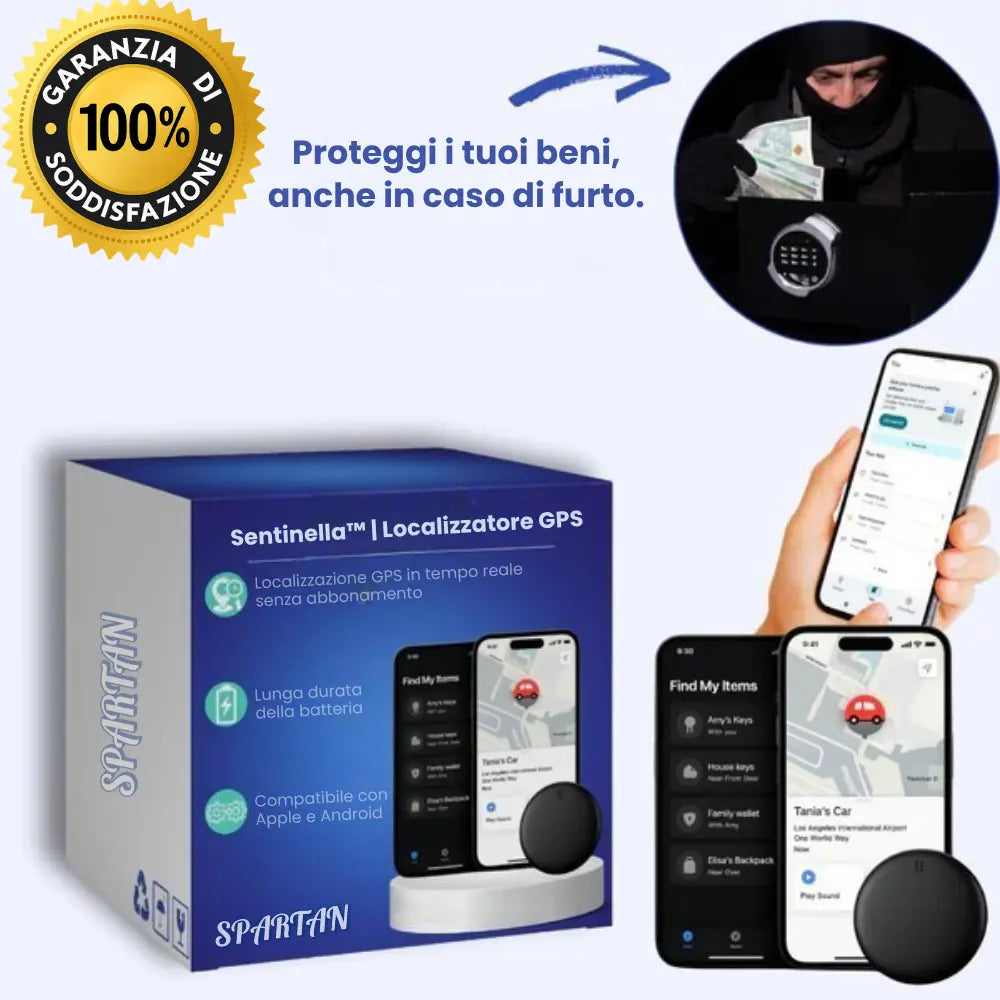 Sentinella™ | Localizzatore GPS Senza Abbonamento per Auto, Borse e Persone